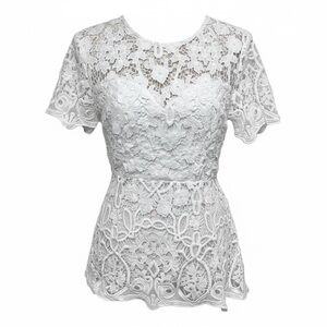 SHILLA White open lace peplum top size‎ S.
